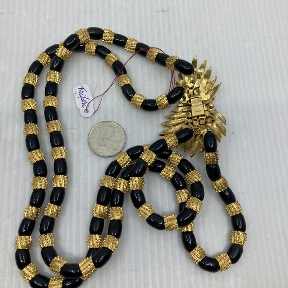 Vtg TRIFARI signed black/gold double strand necklace - Picture 2 of 4